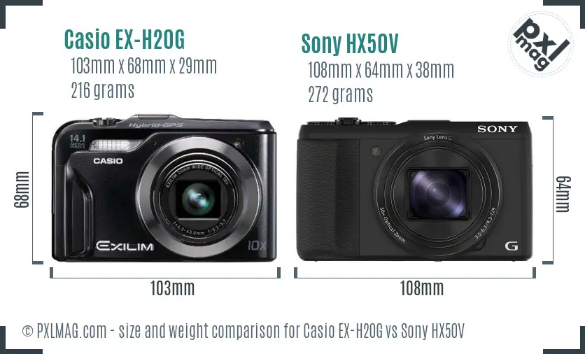 Casio EX-H20G vs Sony HX50V size comparison