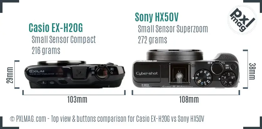 Casio EX-H20G vs Sony HX50V top view buttons comparison