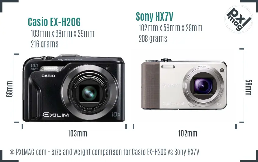 Casio EX-H20G vs Sony HX7V size comparison Casio EX-H20G vs Sony HX7V size comparison