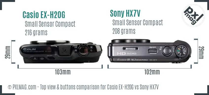Casio EX-H20G vs Sony HX7V top view buttons comparison Casio EX-H20G vs Sony HX7V top view buttons comparison