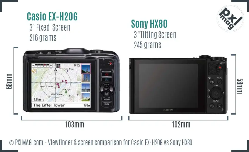 Casio EX-H20G vs Sony HX80 Screen and Viewfinder comparison