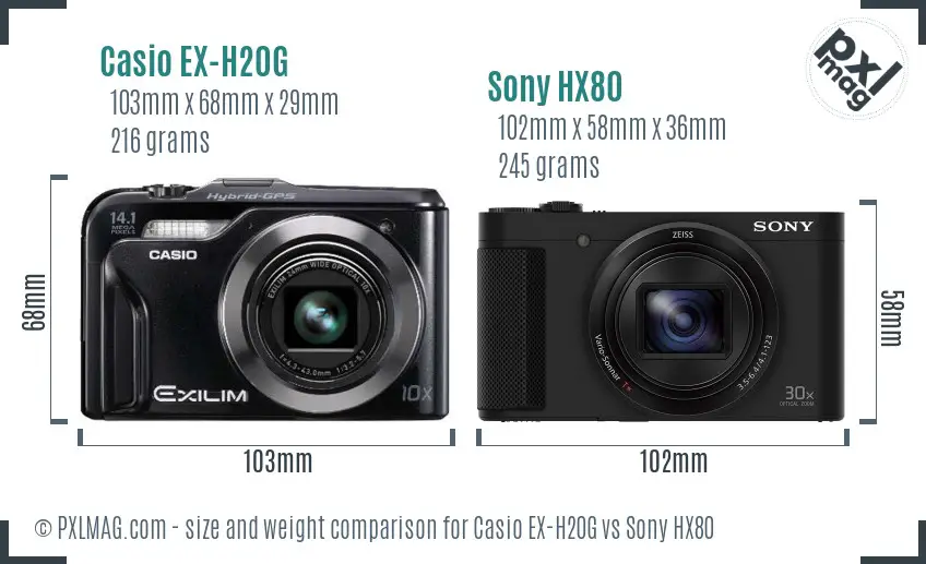 Casio EX-H20G vs Sony HX80 size comparison