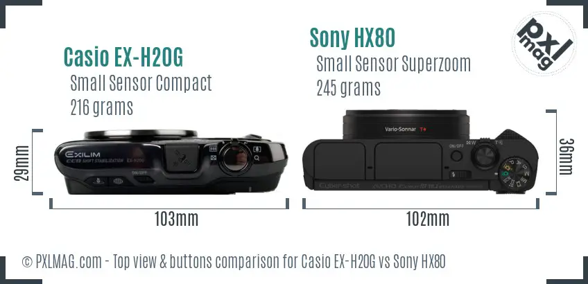 Casio EX-H20G vs Sony HX80 top view buttons comparison