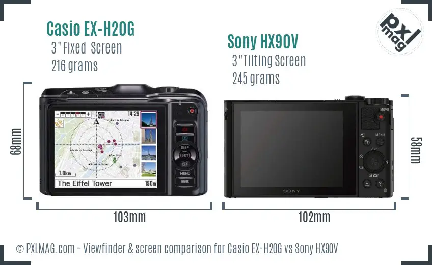 Casio EX-H20G vs Sony HX90V Screen and Viewfinder comparison