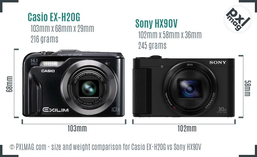 Casio EX-H20G vs Sony HX90V size comparison