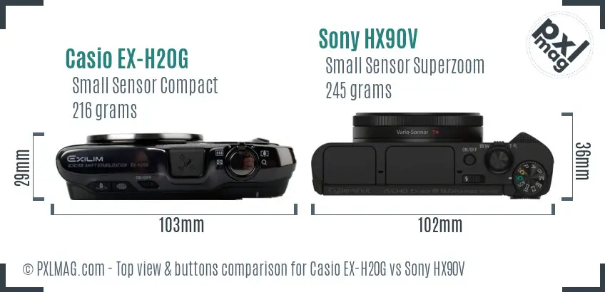 Casio EX-H20G vs Sony HX90V top view buttons comparison