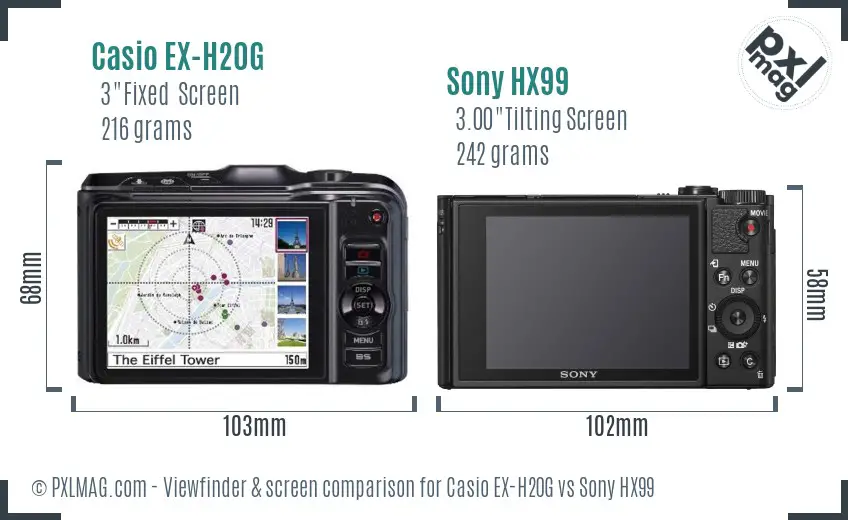 Casio EX-H20G vs Sony HX99 Screen and Viewfinder comparison