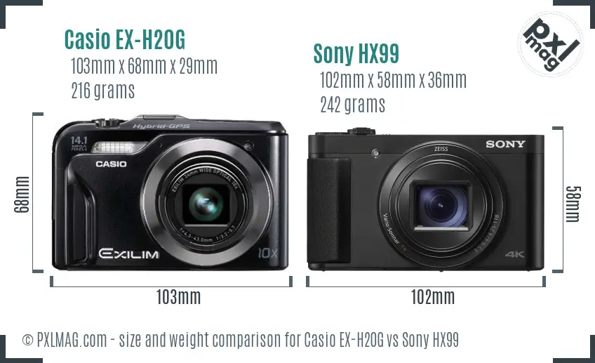 Casio EX-H20G vs Sony HX99 size comparison