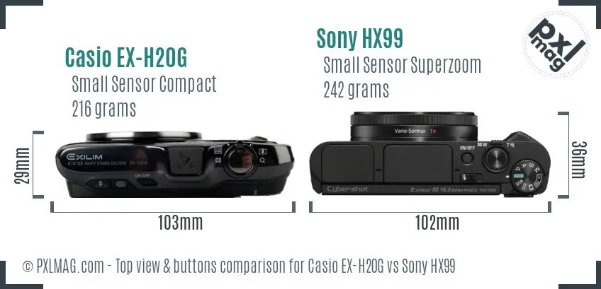 Casio EX-H20G vs Sony HX99 top view buttons comparison