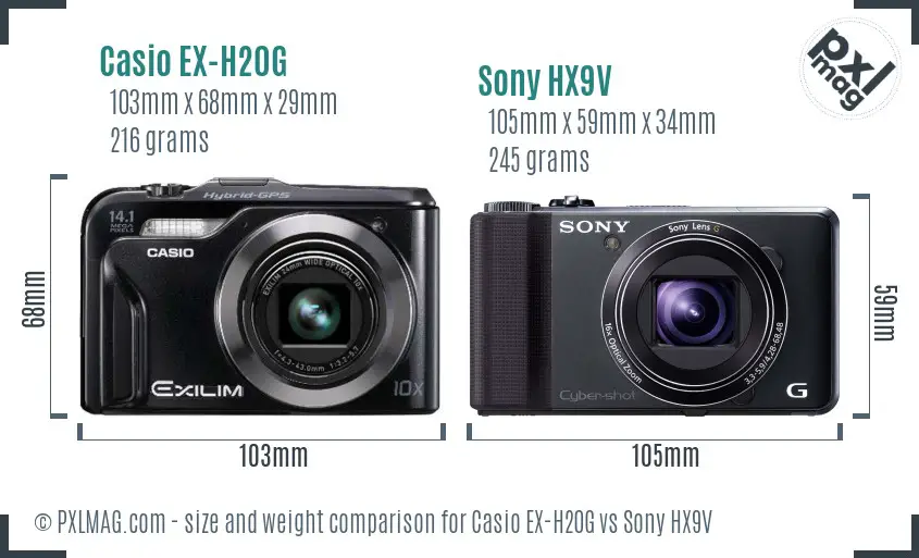 Casio EX-H20G vs Sony HX9V size comparison Casio EX-H20G vs Sony HX9V size comparison
