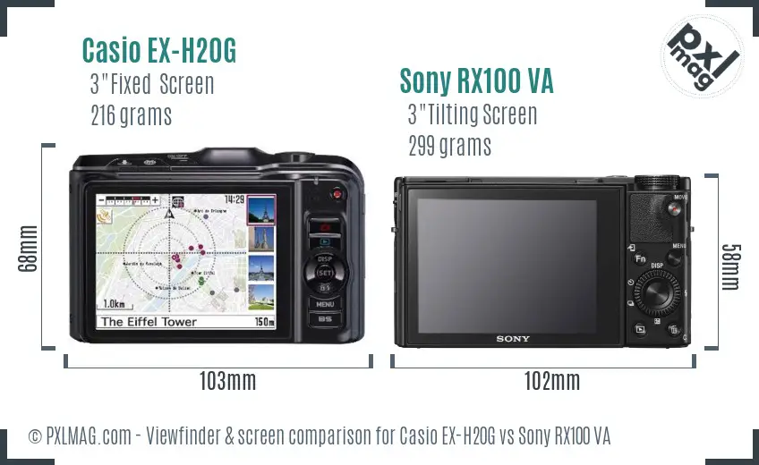 Casio EX-H20G vs Sony RX100 VA Screen and Viewfinder comparison