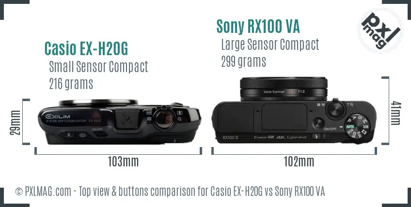 Casio EX-H20G vs Sony RX100 VA top view buttons comparison