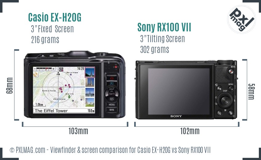 Casio EX-H20G vs Sony RX100 VII Screen and Viewfinder comparison