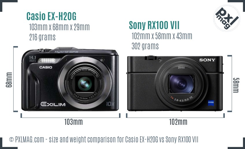 Casio EX-H20G vs Sony RX100 VII size comparison Casio EX-H20G vs Sony RX100 VII size comparison