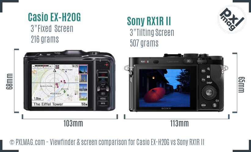 Casio EX-H20G vs Sony RX1R II Screen and Viewfinder comparison