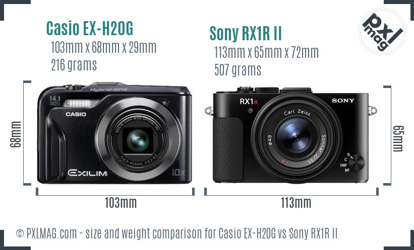 Casio EX-H20G vs Sony RX1R II size comparison