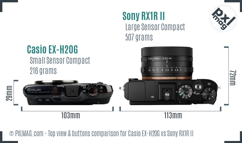 Casio EX-H20G vs Sony RX1R II top view buttons comparison