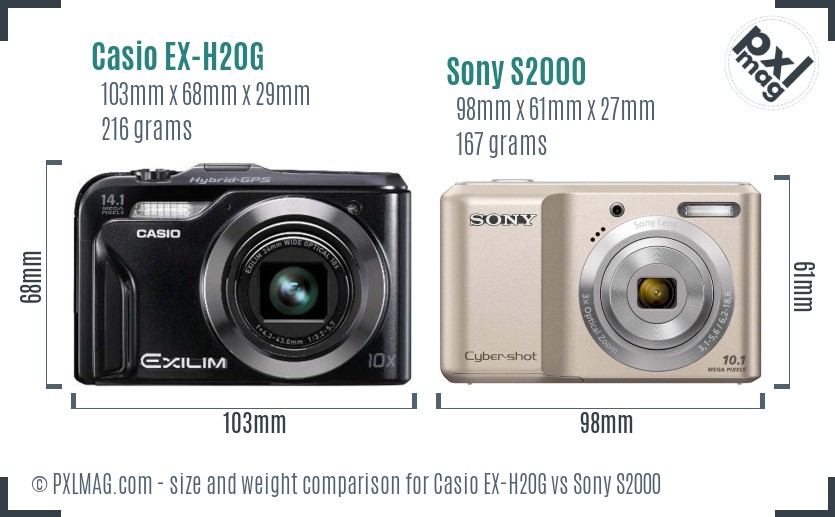 Casio EX-H20G vs Sony S2000 size comparison Casio EX-H20G vs Sony S2000 size comparison