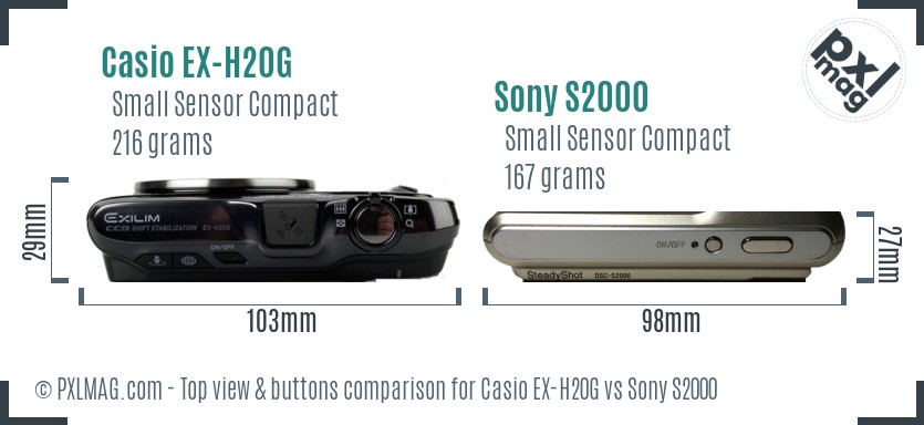 Casio EX-H20G vs Sony S2000 top view buttons comparison