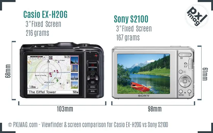 Casio EX-H20G vs Sony S2100 Screen and Viewfinder comparison