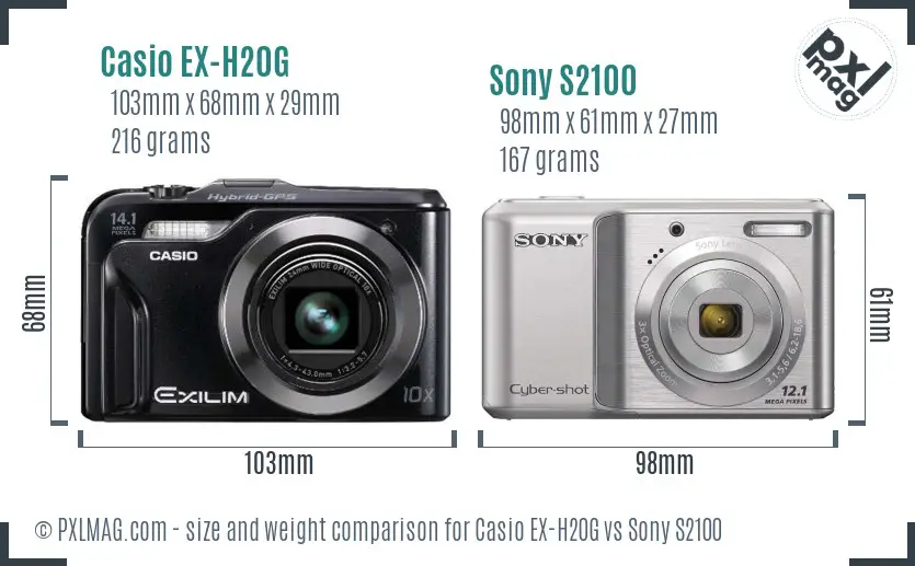 Casio EX-H20G vs Sony S2100 size comparison