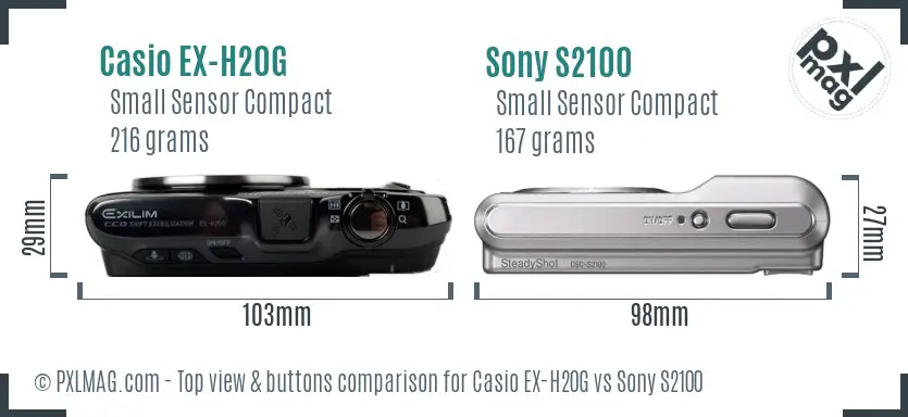 Casio EX-H20G vs Sony S2100 top view buttons comparison