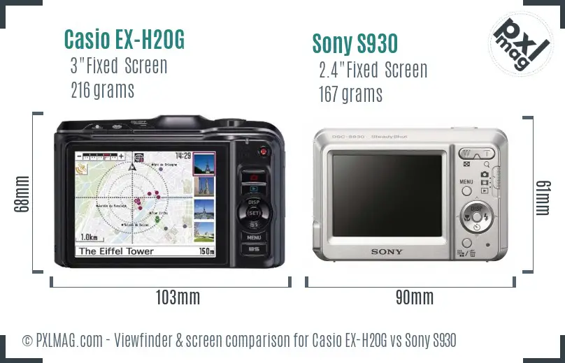 Casio EX-H20G vs Sony S930 Screen and Viewfinder comparison Casio EX-H20G vs Sony S930 Screen and Viewfinder comparison