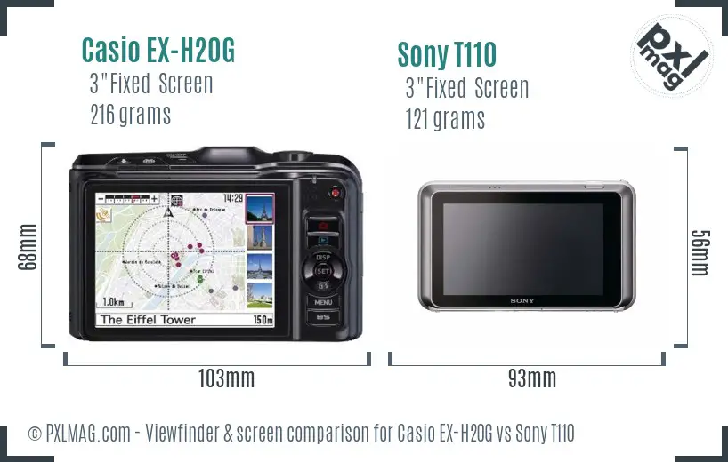 Casio EX-H20G vs Sony T110 Screen and Viewfinder comparison Casio EX-H20G vs Sony T110 Screen and Viewfinder comparison