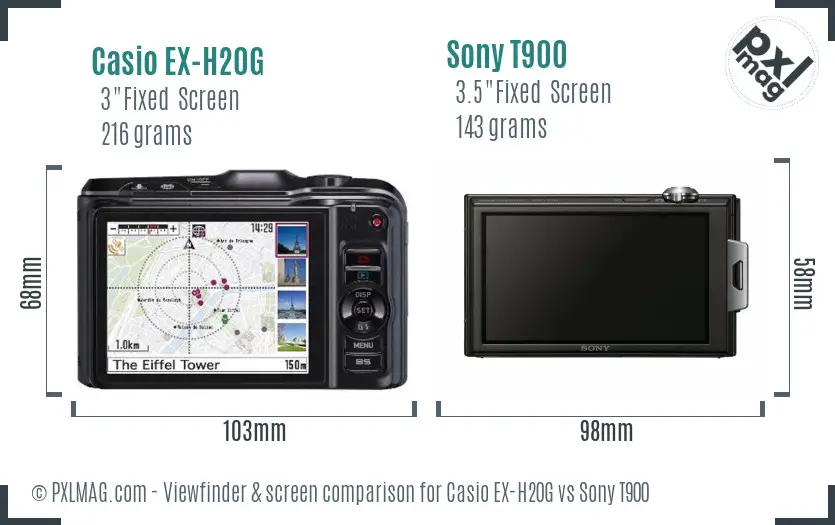 Casio EX-H20G vs Sony T900 Screen and Viewfinder comparison