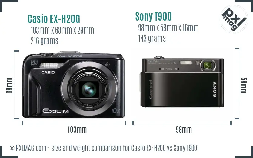 Casio EX-H20G vs Sony T900 size comparison