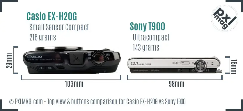 Casio EX-H20G vs Sony T900 top view buttons comparison