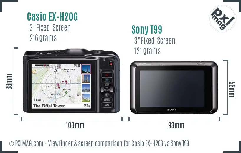 Casio EX-H20G vs Sony T99 Screen and Viewfinder comparison