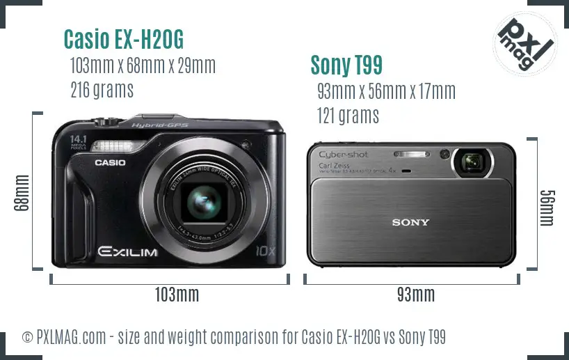 Casio EX-H20G vs Sony T99 size comparison