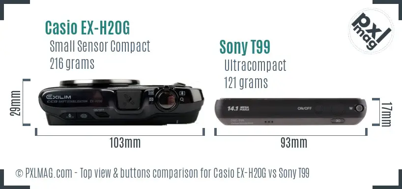 Casio EX-H20G vs Sony T99 top view buttons comparison