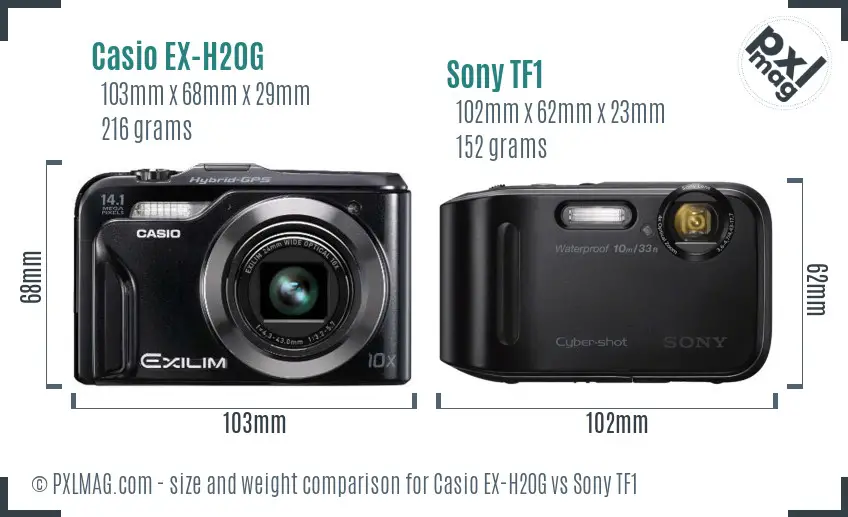 Casio EX-H20G vs Sony TF1 size comparison Casio EX-H20G vs Sony TF1 size comparison