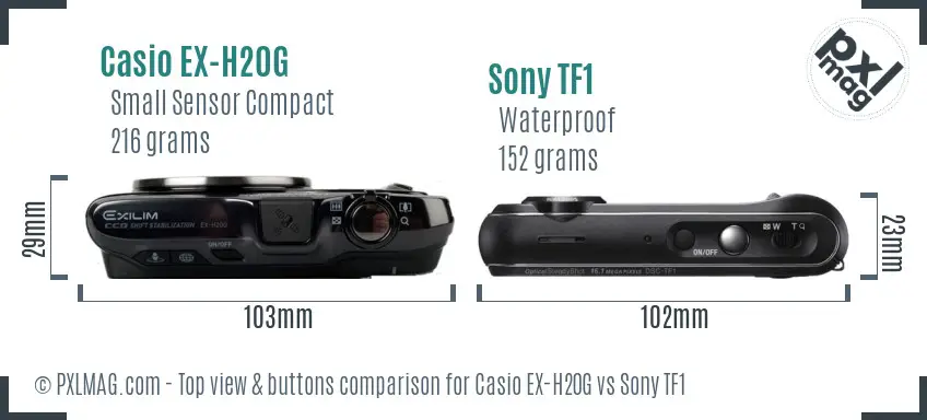 Casio EX-H20G vs Sony TF1 top view buttons comparison Casio EX-H20G vs Sony TF1 top view buttons comparison