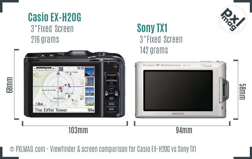 Casio EX-H20G vs Sony TX1 Screen and Viewfinder comparison Casio EX-H20G vs Sony TX1 Screen and Viewfinder comparison