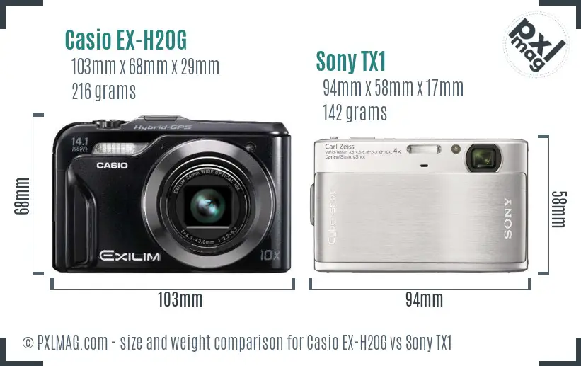 Casio EX-H20G vs Sony TX1 size comparison Casio EX-H20G vs Sony TX1 size comparison
