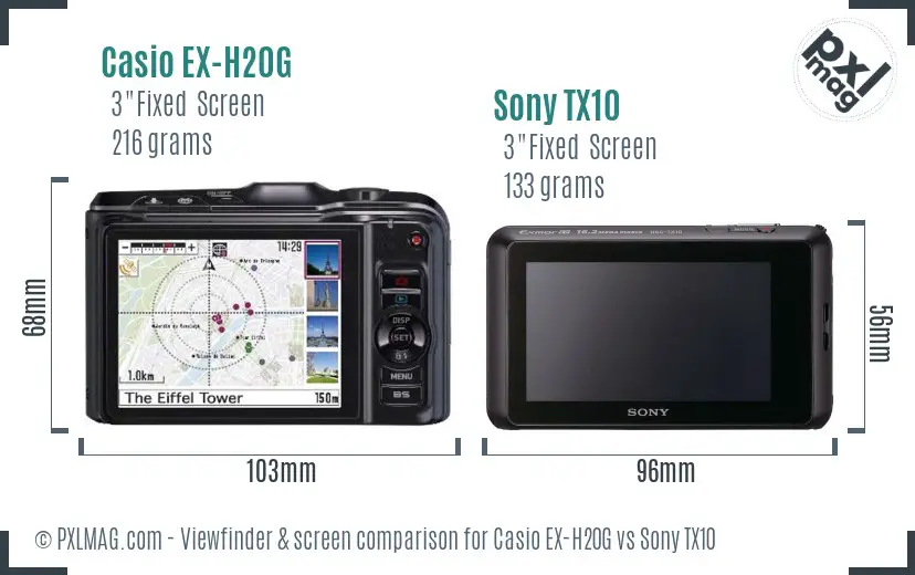 Casio EX-H20G vs Sony TX10 Screen and Viewfinder comparison