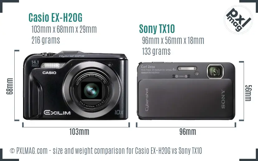 Casio EX-H20G vs Sony TX10 size comparison