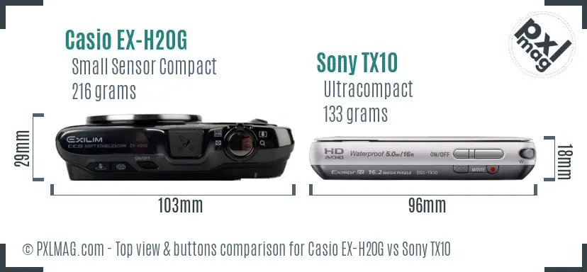 Casio EX-H20G vs Sony TX10 top view buttons comparison