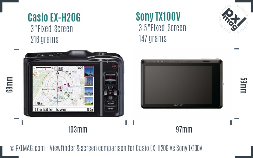 Casio EX-H20G vs Sony TX100V Screen and Viewfinder comparison