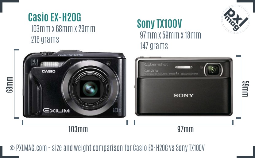 Casio EX-H20G vs Sony TX100V size comparison