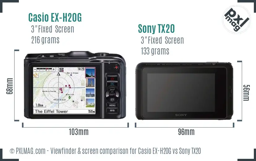 Casio EX-H20G vs Sony TX20 Screen and Viewfinder comparison