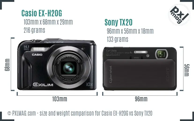 Casio EX-H20G vs Sony TX20 size comparison