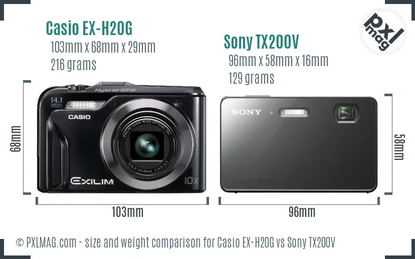 Casio EX-H20G vs Sony TX200V size comparison