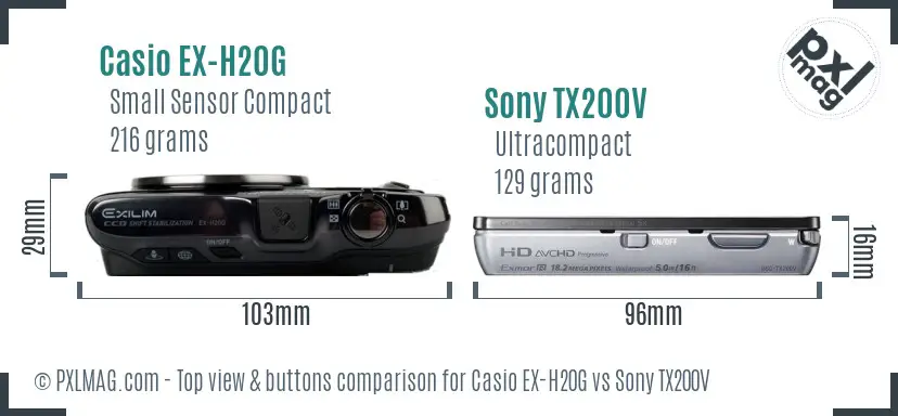 Casio EX-H20G vs Sony TX200V top view buttons comparison