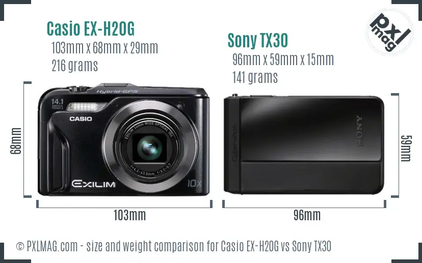 Casio EX-H20G vs Sony TX30 size comparison