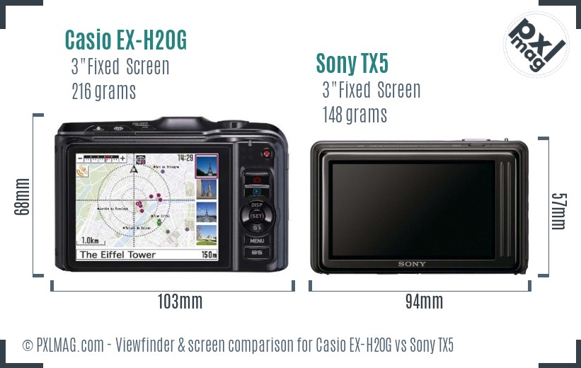 Casio EX-H20G vs Sony TX5 Screen and Viewfinder comparison