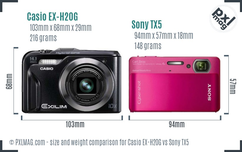 Casio EX-H20G vs Sony TX5 size comparison
